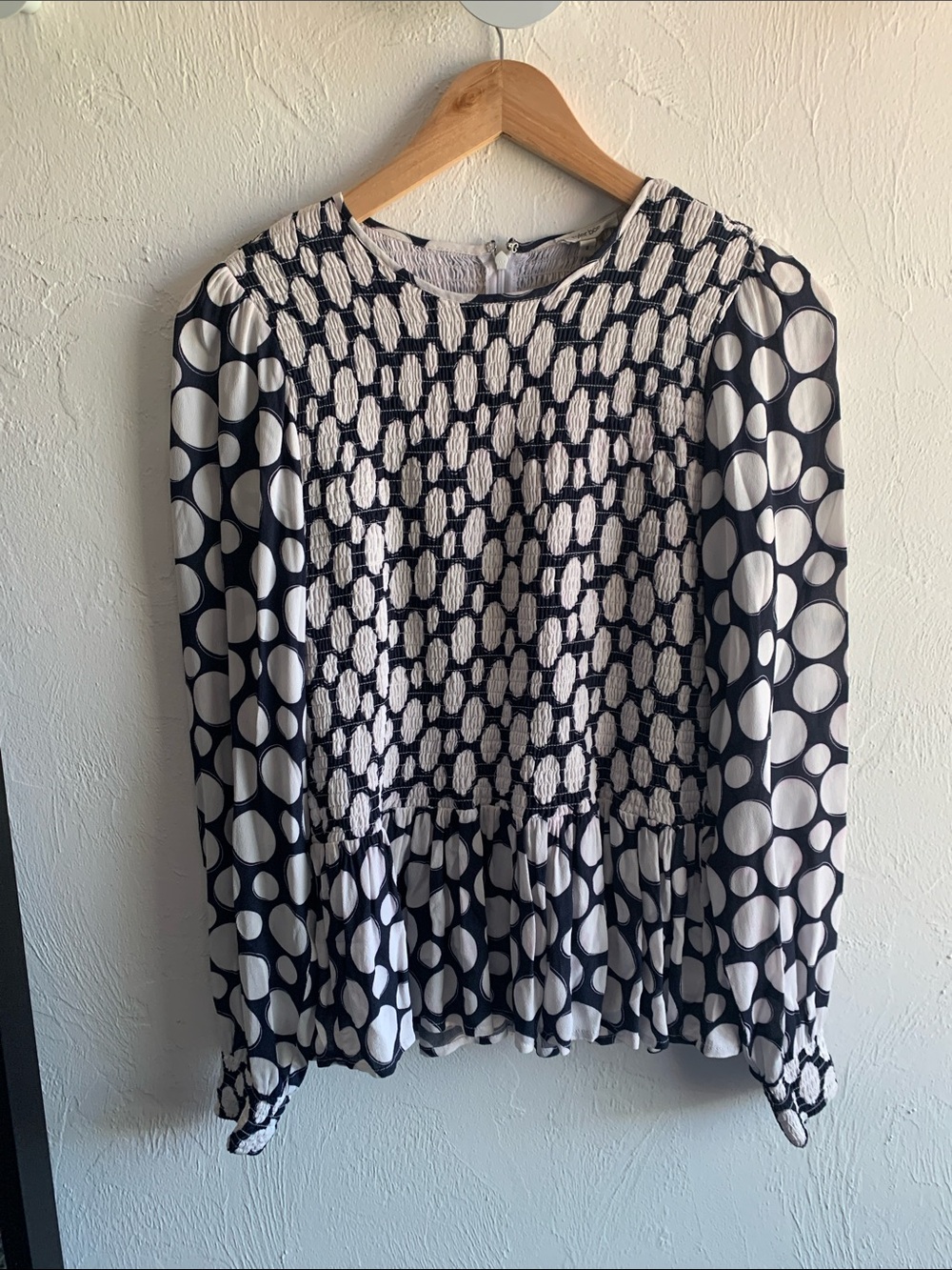 Tyler Boe size S Navy and White Polka Dot Long-Sleeve Women's Top